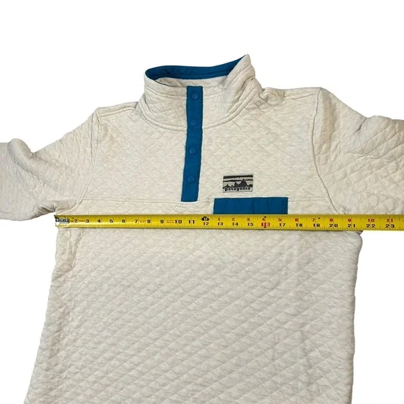 Patagonia Pullover Womens Large White Blue Organic Cotton Quilted Snap Synchilla - Picture 6 of 10
